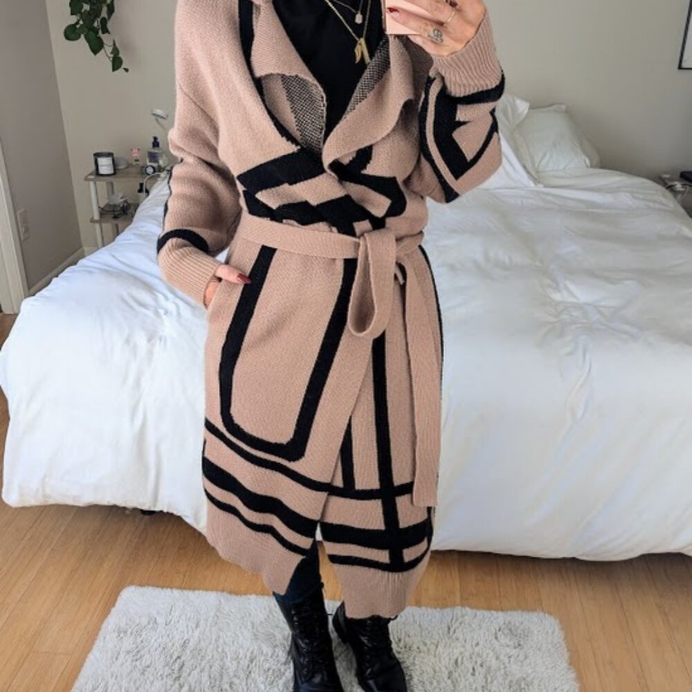 Geo Pattern Drop Shoulder Cardigan - Picture 8 of 8